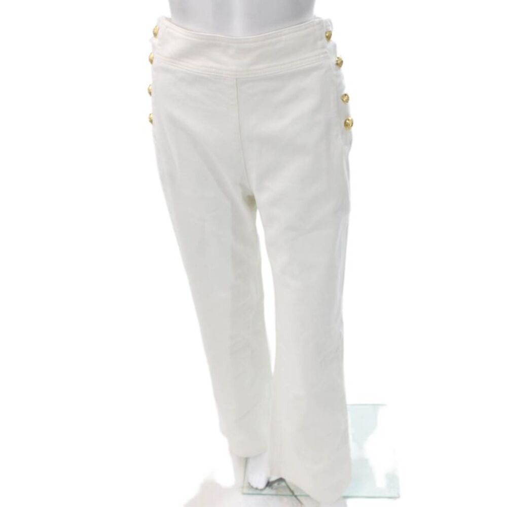 Luisa Spagnoli Womens Dress Pants White Cotton Button Size 40